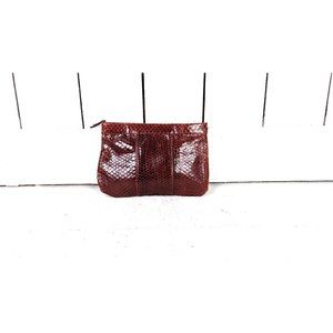 Vintage small red brown snakeskin leather clutch bag purse